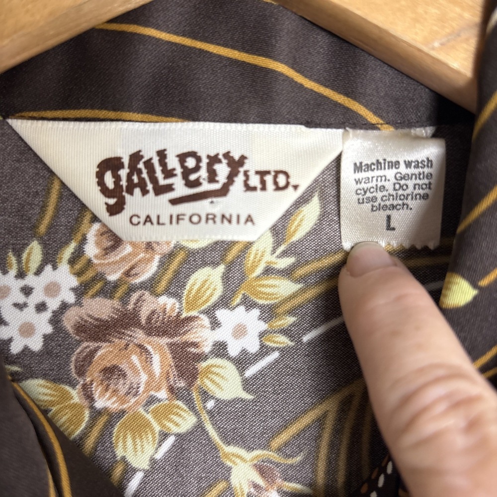 Vintage Gallery Ltd. Button Up Dress Shirt Mens Large Brown Floral Groovy Disco - Picture 2 of 7